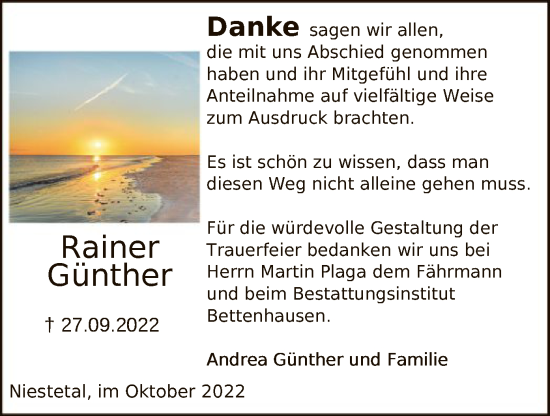 Traueranzeige von Rainer Günther von HNA