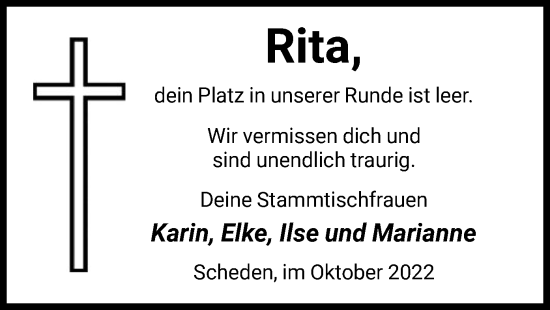Traueranzeige von Rita  von HNA