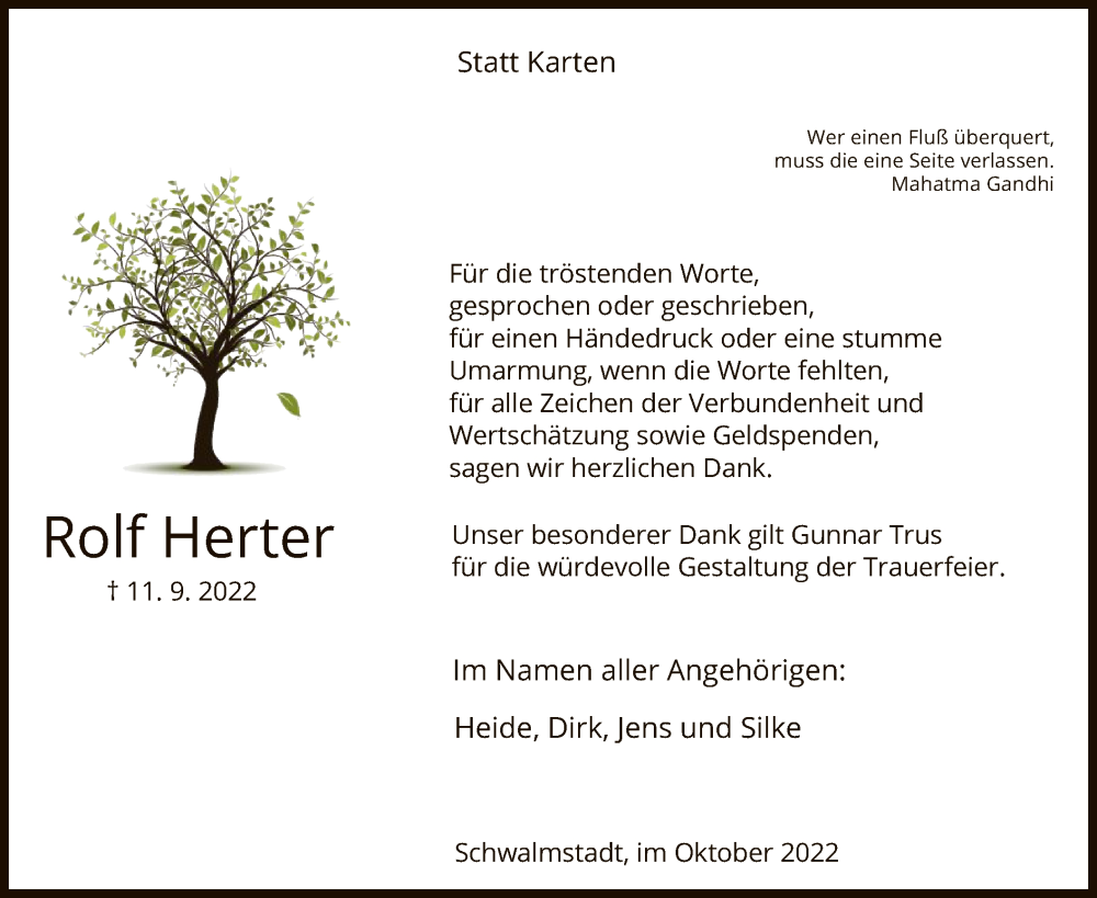  Traueranzeige für Rolf Herter vom 22.10.2022 aus HNA