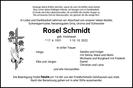 Traueranzeige von Rosel Schmidt von HNA