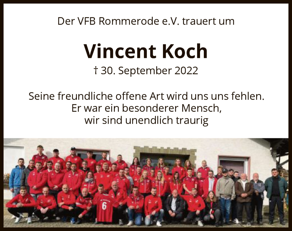  Traueranzeige für Vincent Koch vom 26.10.2022 aus HNA