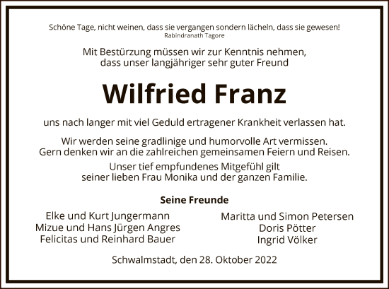 Traueranzeige von Wilfried Franz von HNA