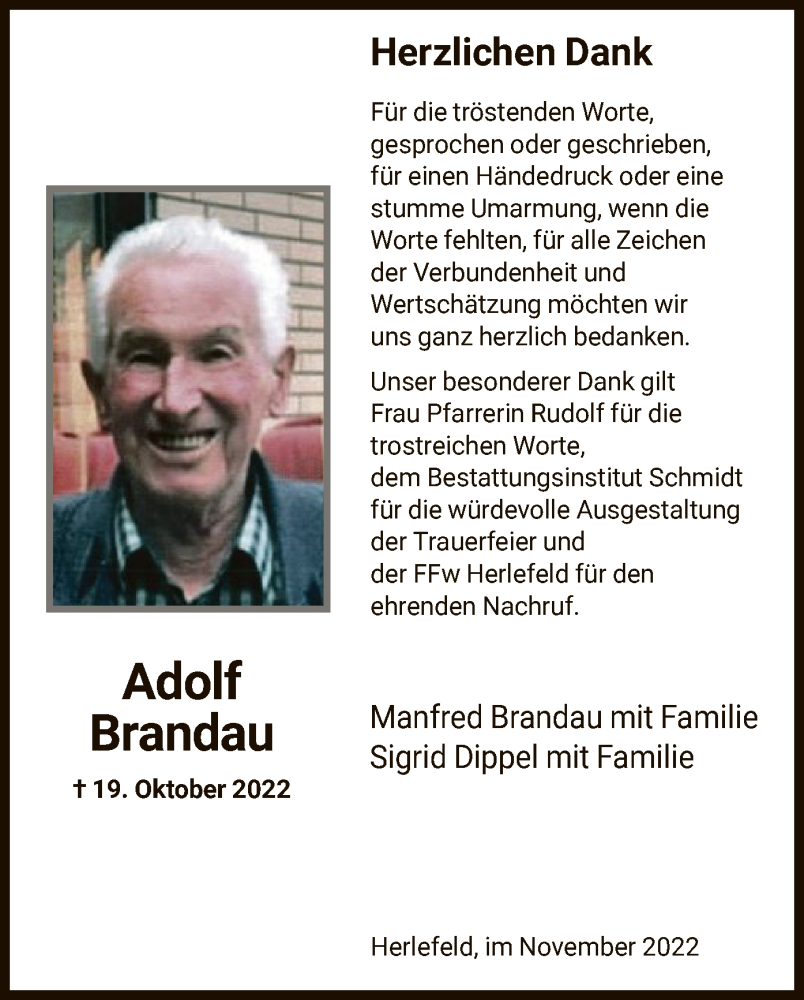  Traueranzeige für Adolf Brandau vom 12.11.2022 aus HNA