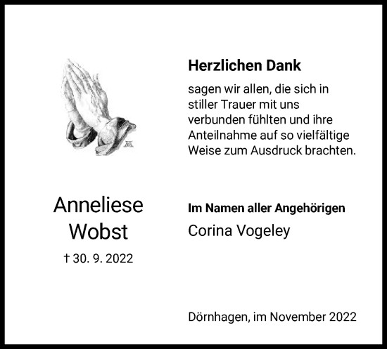 Traueranzeige von Anneliese Wobst von HNA