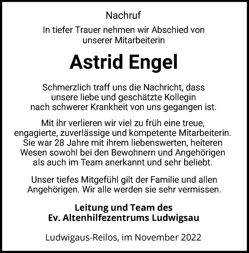 Traueranzeigen Von Astrid Engel | Trauer.HNA.de