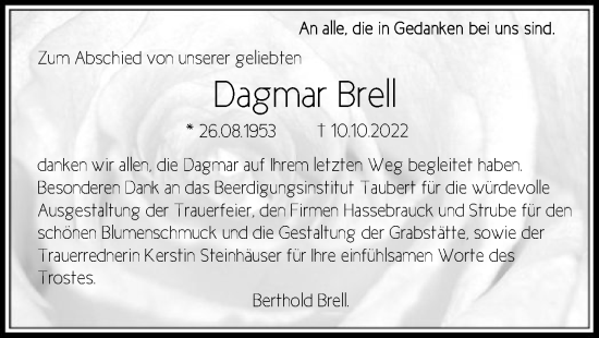 Traueranzeige von Dagmar Brell von HNA