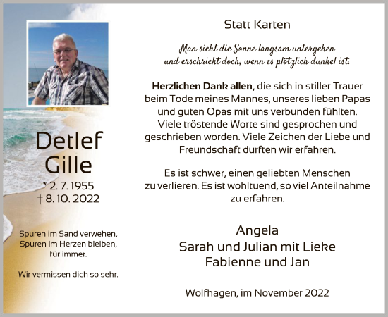 Traueranzeige von Detlef Gille von HNA