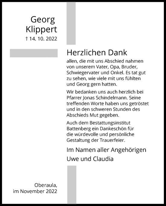 Traueranzeige von Georg Klippert von HNA