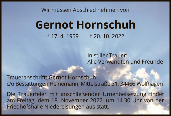 Traueranzeige von Gernot Hornschuh von HNA