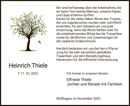 Traueranzeige von Heinrich Thiele von HNA