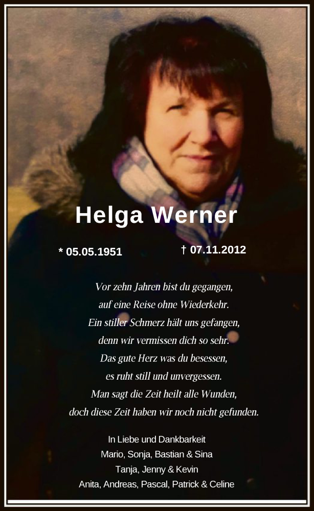 Traueranzeige für Helga Werner vom 07.11.2022 aus HNA