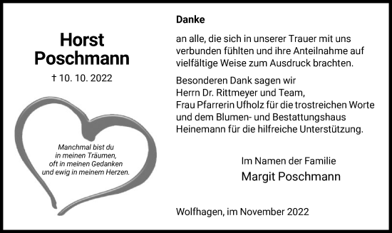 Traueranzeige von Horst Poschmann von HNA