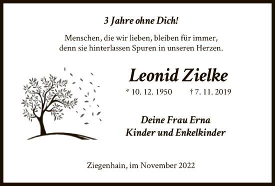 Traueranzeige von Leonid Zielke von HNA