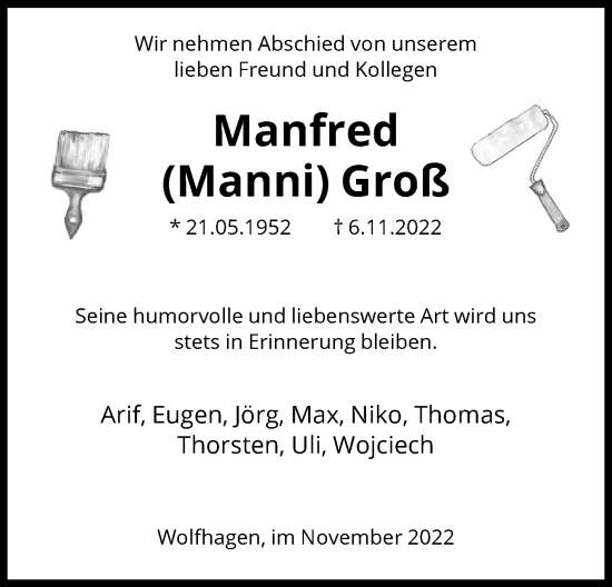 Traueranzeige von Manfred Groß von HNA