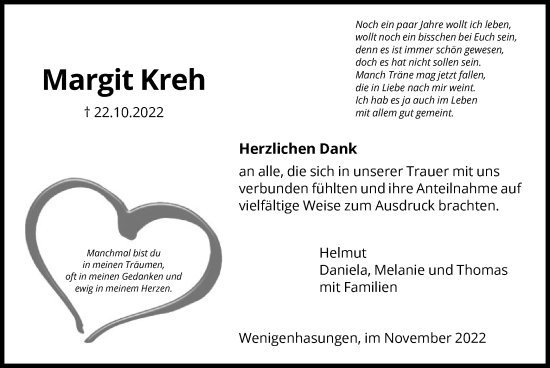 Traueranzeige von Margit Kreh von HNA