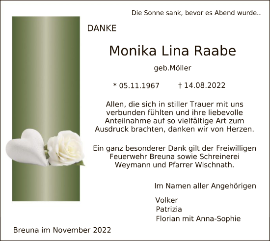 Traueranzeige von Monika Lina Raabe von HNA