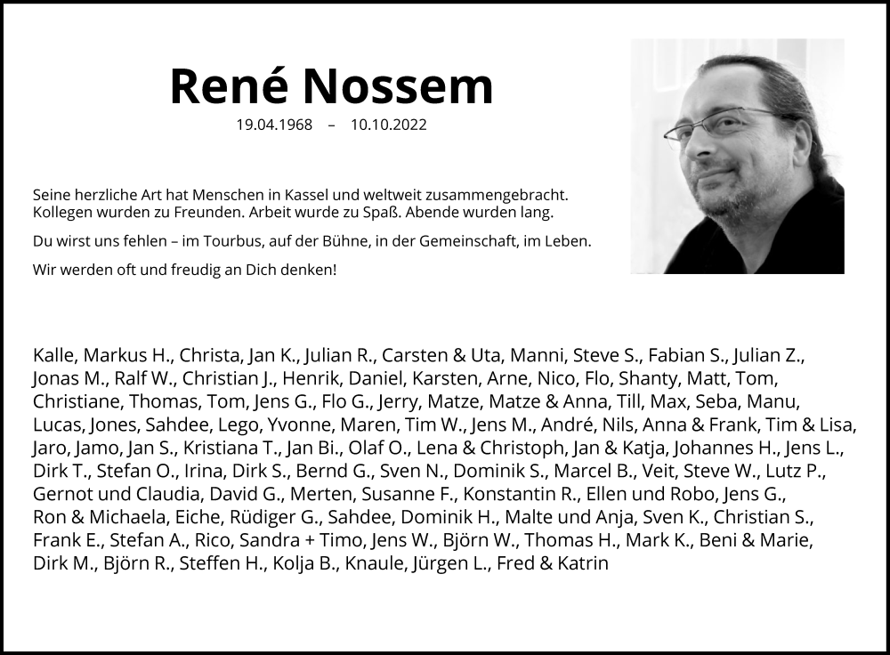  Traueranzeige für René Nossem vom 05.11.2022 aus HNA