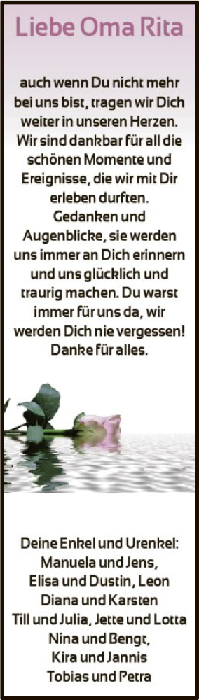 Traueranzeige von Rita  von HNA