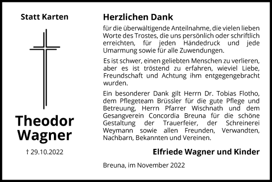 Traueranzeige von Theodor Wagner von HNA