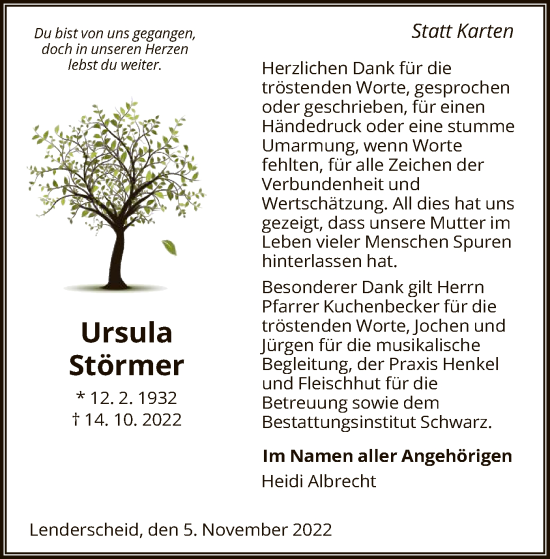Traueranzeige von Ursula Störmer von HNA