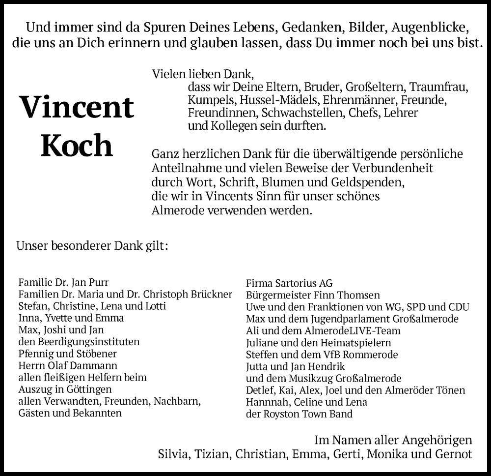  Traueranzeige für Vincent Koch vom 12.11.2022 aus HNA