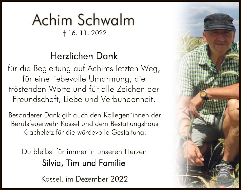  Traueranzeige für Achim Schwalm vom 31.12.2022 aus HNA
