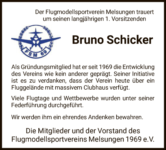 Traueranzeige von Bruno Schicker von HNA