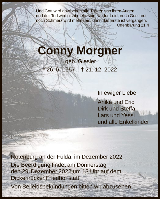 Traueranzeige von Conny Morgner von HNA