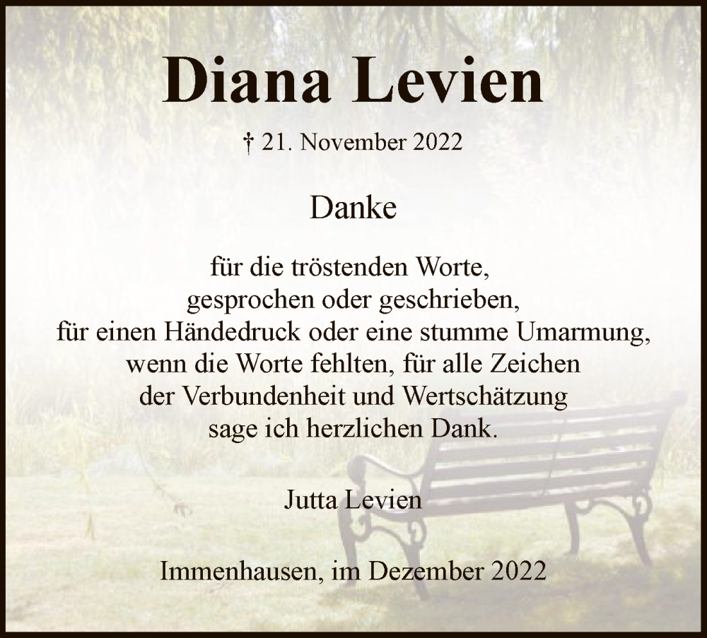  Traueranzeige für Diana Levien vom 31.12.2022 aus HNA