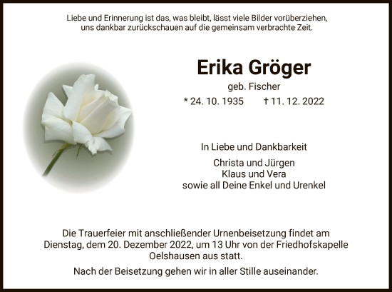 Traueranzeige von Erika Gröger von HNA