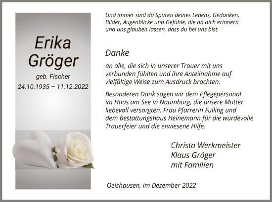 Traueranzeige von Erika Gröger von HNA