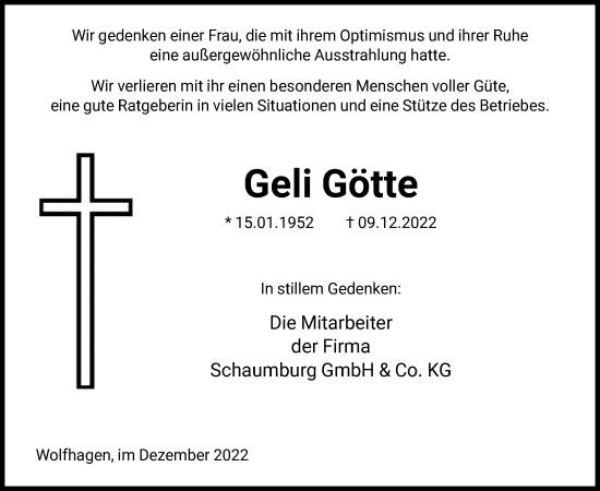 Traueranzeige von Geli Götte von HNA