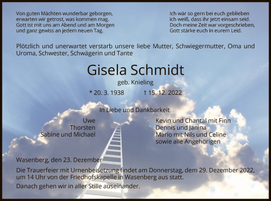 Traueranzeige von Gisela Schmidt von HNA