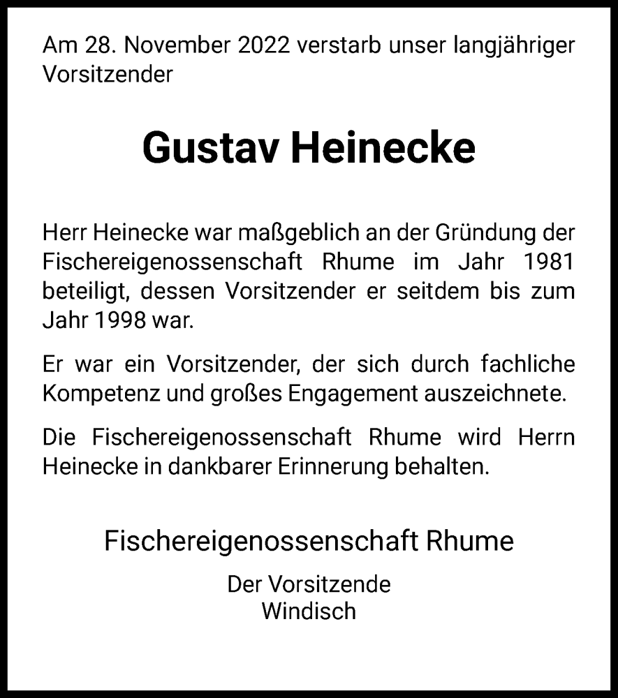  Traueranzeige für Gustav Heinecke vom 03.12.2022 aus HNA