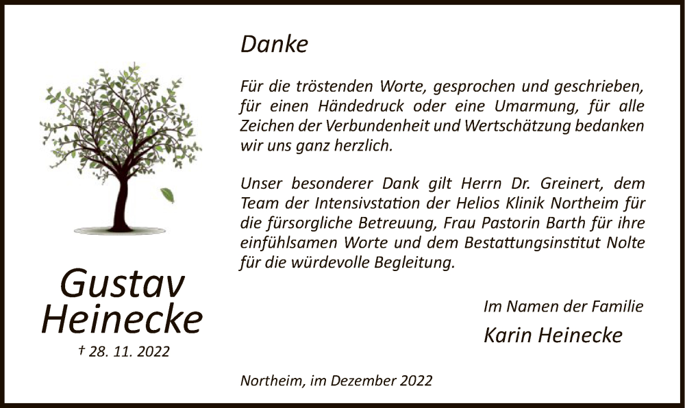  Traueranzeige für Gustav Heinecke vom 17.12.2022 aus HNA