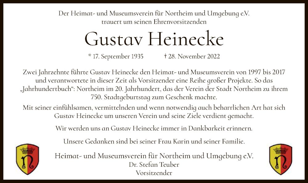  Traueranzeige für Gustav Heinecke vom 03.12.2022 aus HNA