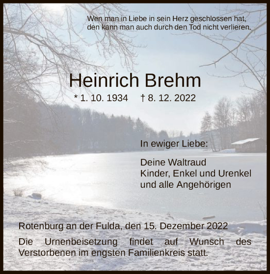 Traueranzeige von Heinrich Brehm von HNA
