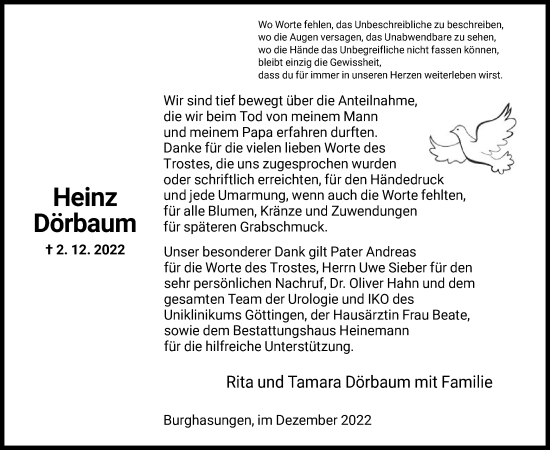 Traueranzeige von Heinz Dörbaum von HNA
