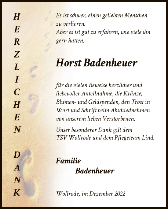 Traueranzeige von Horst Badenheuer von HNA