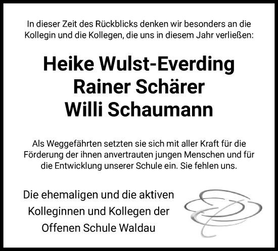 Traueranzeige von Im Gedenken Offenen Schule Waldau von HNA
