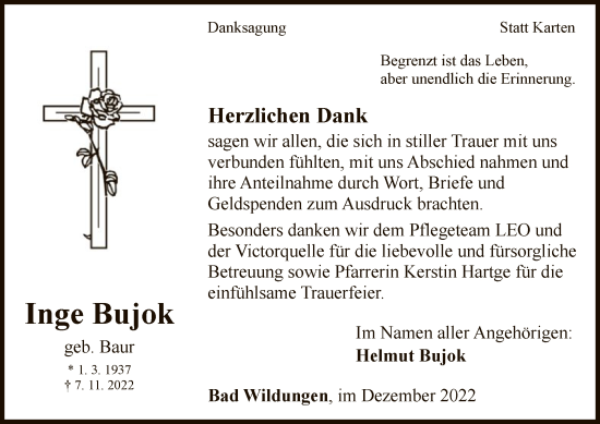 Traueranzeige von Inge Bujok von WLZ