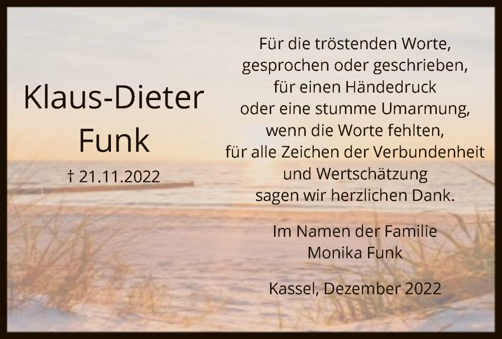  Traueranzeige für Klaus-Dieter Funk vom 24.12.2022 aus HNA