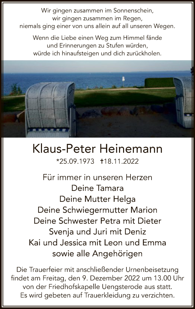 Traueranzeigen Von Klaus-Peter Heinemann | Trauer.HNA.de