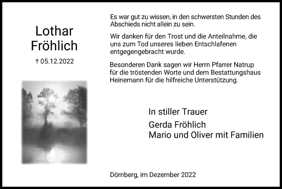 Traueranzeige von Lothar Fröhlich von HNA