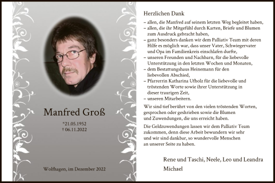 Traueranzeige von Manfred Groß von HNA