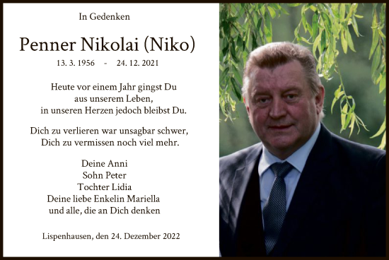 Traueranzeige von Nikolai Penner von HNA