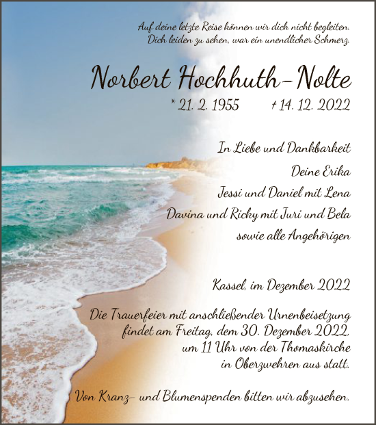 Traueranzeige von Norbert Hochhuth-Nolte von HNA