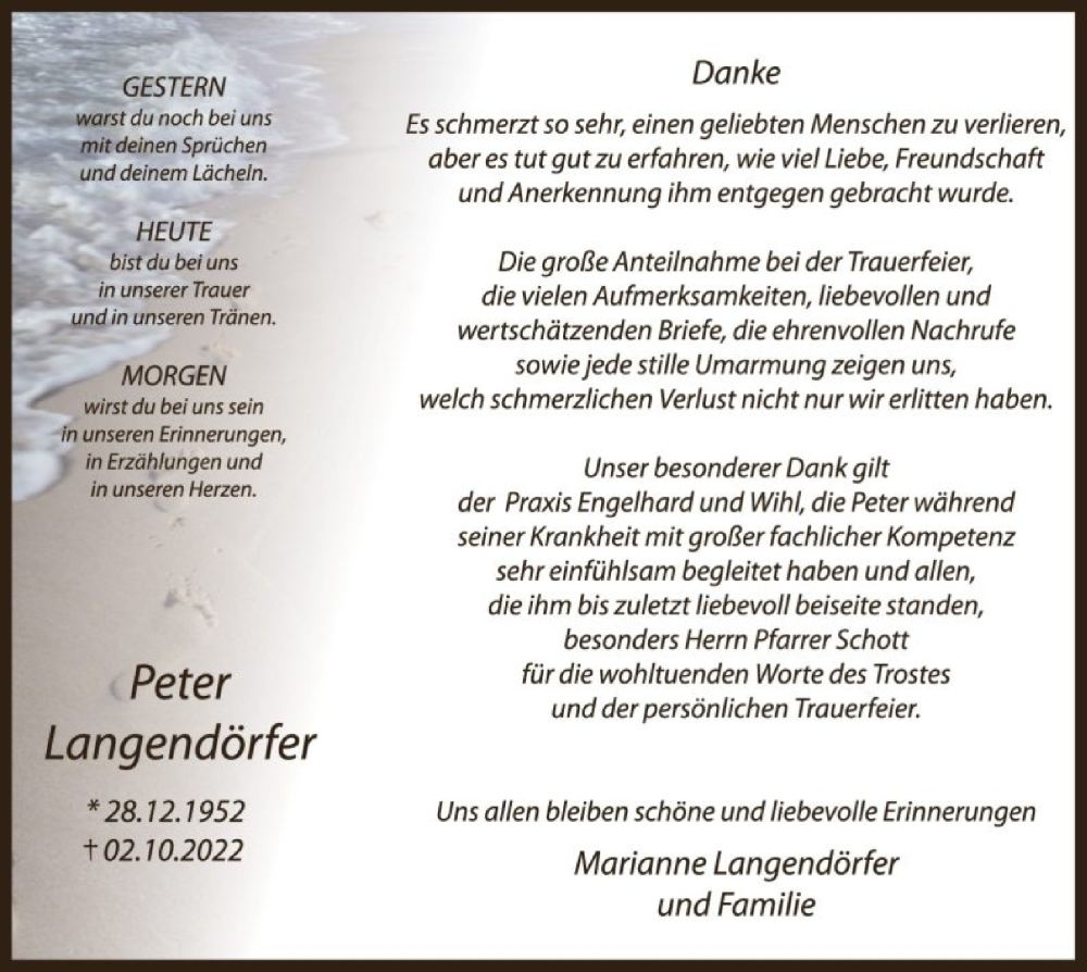  Traueranzeige für Peter Langendörfer vom 02.12.2022 aus HNA