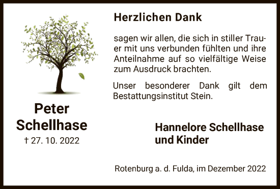 Traueranzeige von Peter Schellhase von HNA