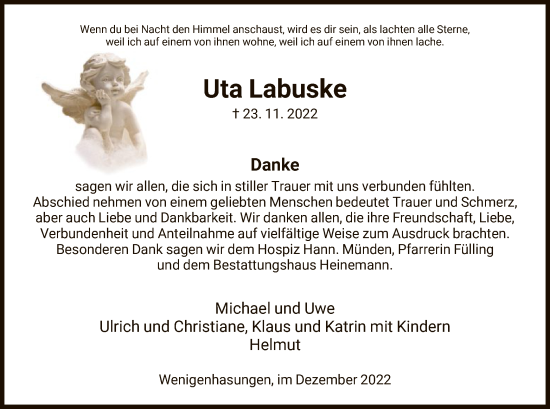 Traueranzeige von Uta Labuske von HNA